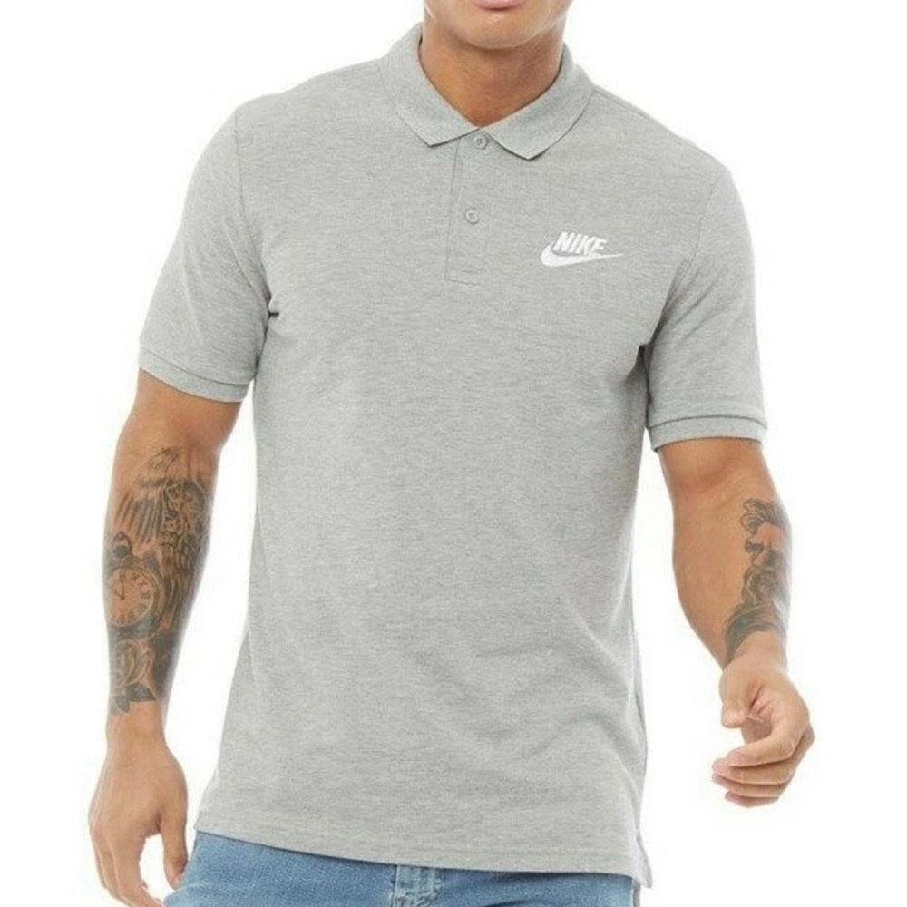 Nike Sportswear Men's Small Gray Polo Shirt Cotton Short Sleeve Embroidered Logo